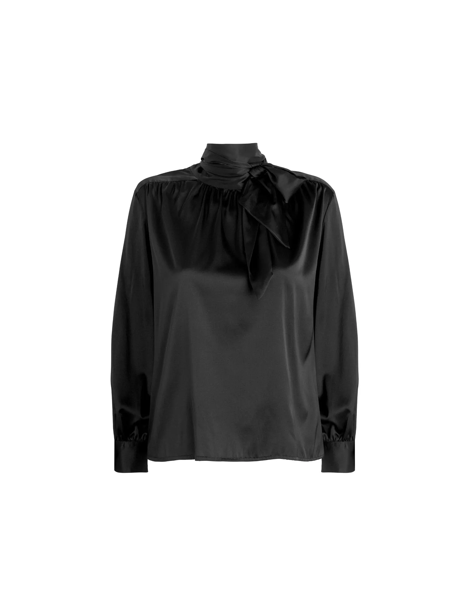 Silk Tie Neck Blouse - Black