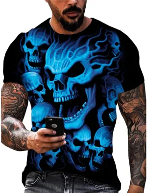 Skulls Casual Mens 3D Shirt For Halloween | Black Summer Cotton | Men'S Tee Graphic Crew Neck Clothing Apparel 3D Print Outdoor Short Sleeve Fashion Designer