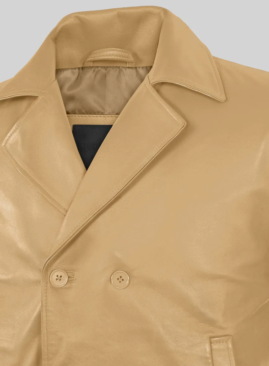 Soft Dark Beige Leather Pea Coat