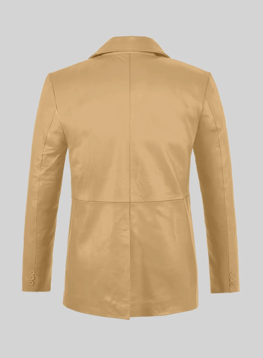 Soft Dark Beige Leather Pea Coat