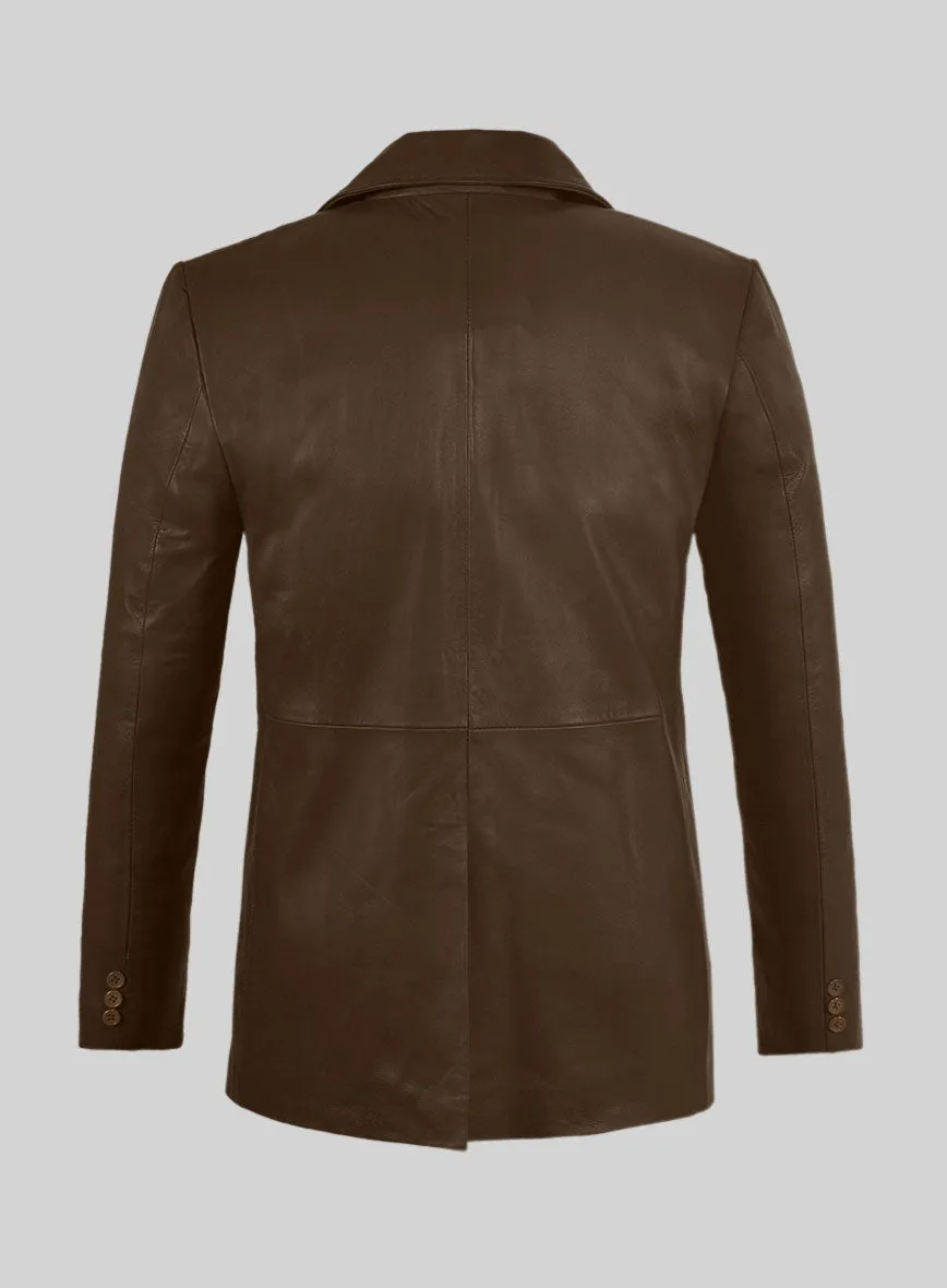 Soft Scottish Brown Leather Pea Coat