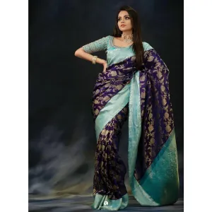 Splendiferous Blue Soft Silk Saree With Smart Blouse Piece