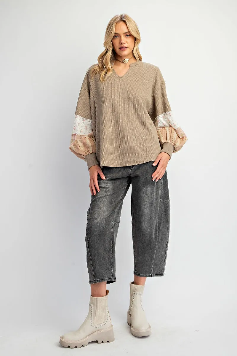 Thermal mineral washed knit pullover