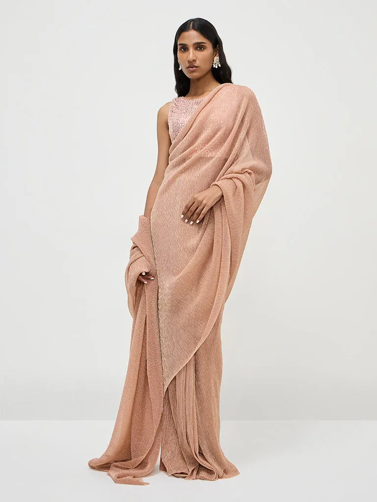 Vark Dusty Pink Plisse-Textured Saree