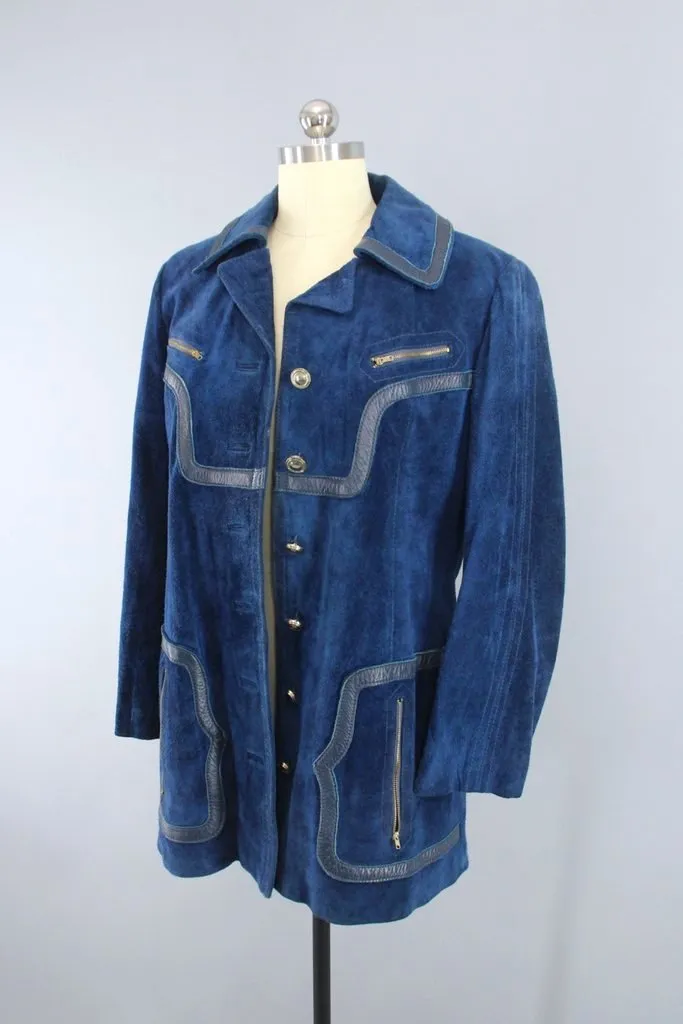 Vintage Blue Suede Leather Jacket