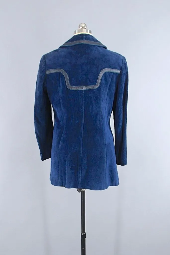 Vintage Blue Suede Leather Jacket