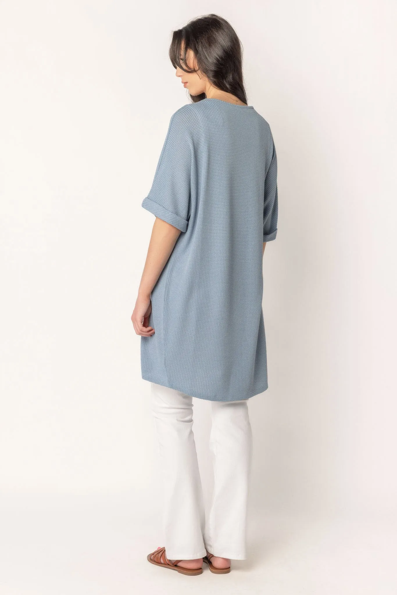 Waffle Knit Short Sleeve Cocoon Cardigan