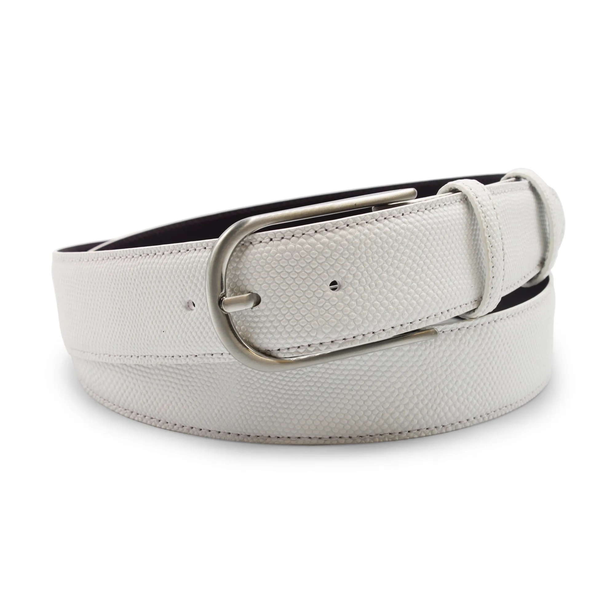 White Carung Curved Prong Belt