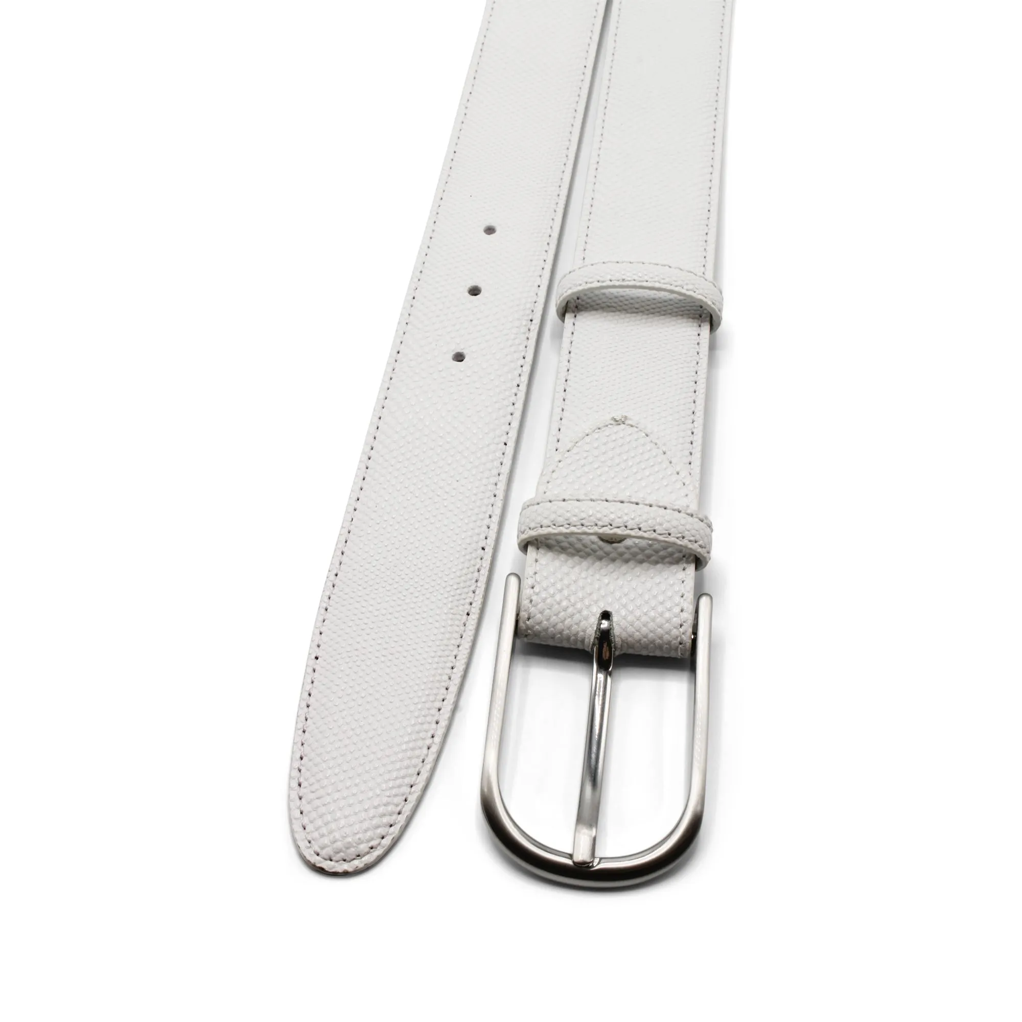 White Carung Curved Prong Belt