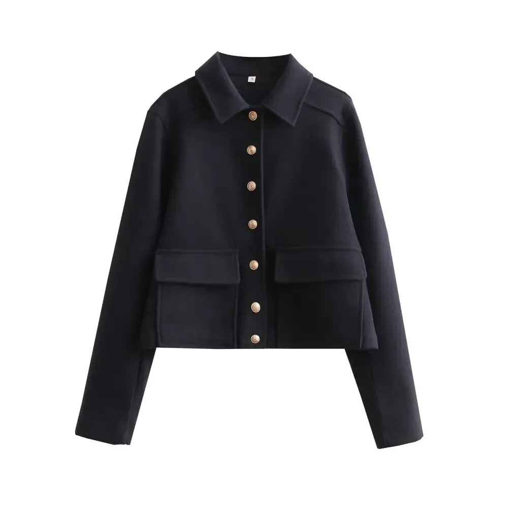 Women’s fashion soft short coat retro long sleeve button up casual