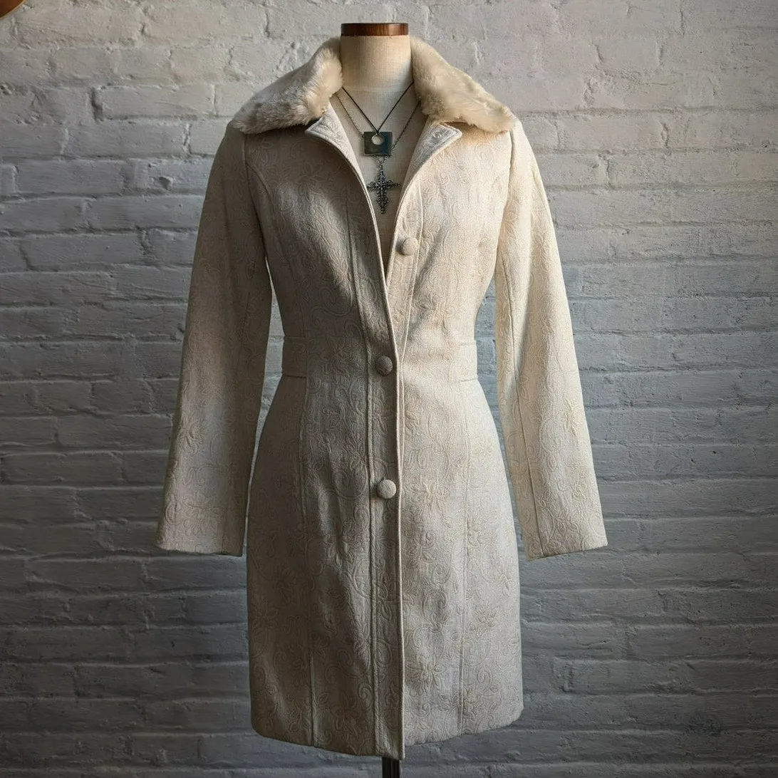 Y2K Vintage Penny Lane White Fur Duster Furry Boho Chic Trench Coat Fur Jacket