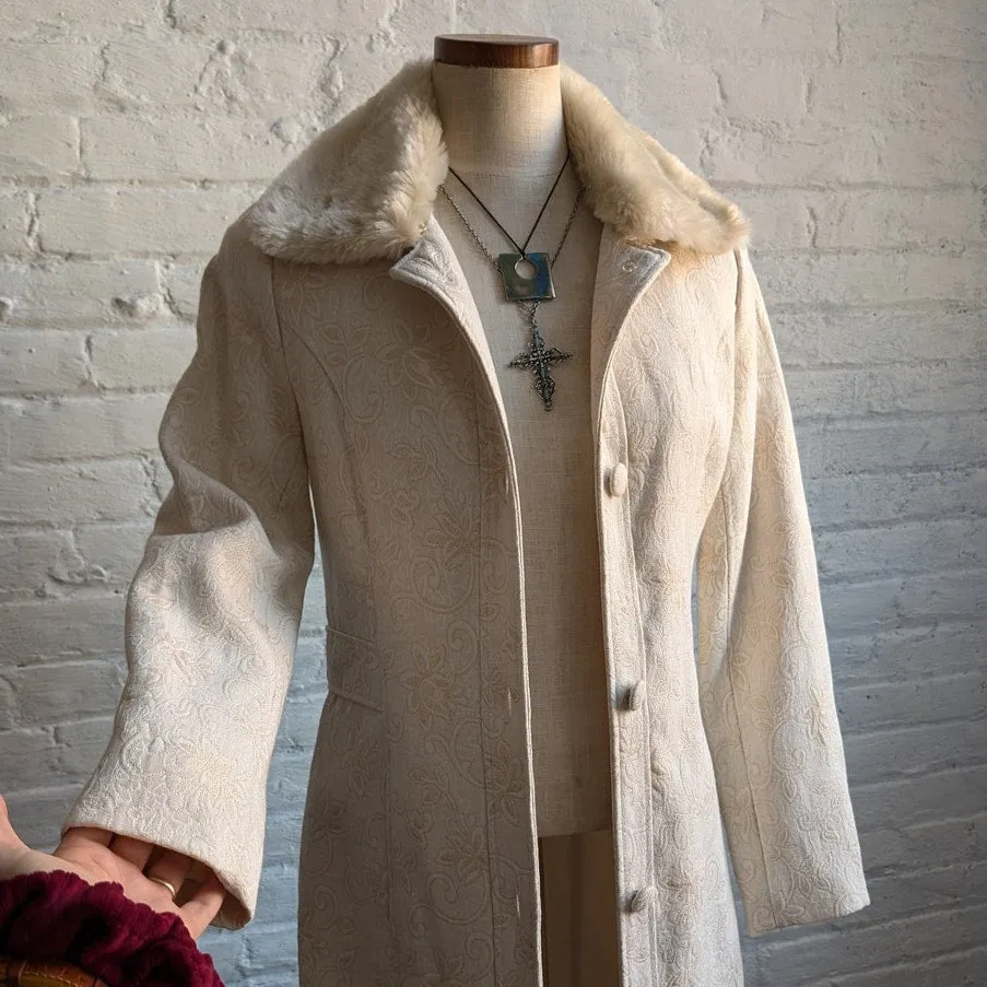 Y2K Vintage Penny Lane White Fur Duster Furry Boho Chic Trench Coat Fur Jacket